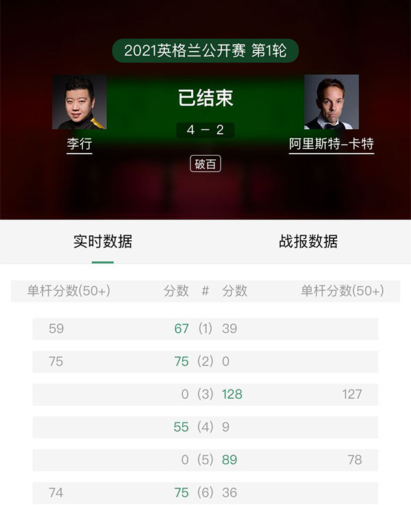 2021斯諾克英格蘭公開賽第1輪 李行vs阿里斯特-卡特 全場錄像回放