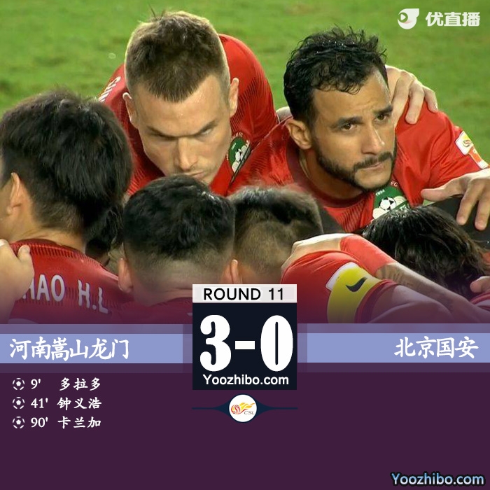 河南嵩山龍門在主場3-0完勝北京國安