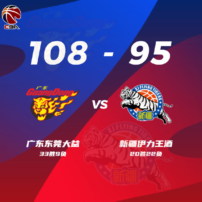 廣東108-95戰勝新疆 徐杰15+6 張皓嘉18+9&傷退 朱旭航16+6