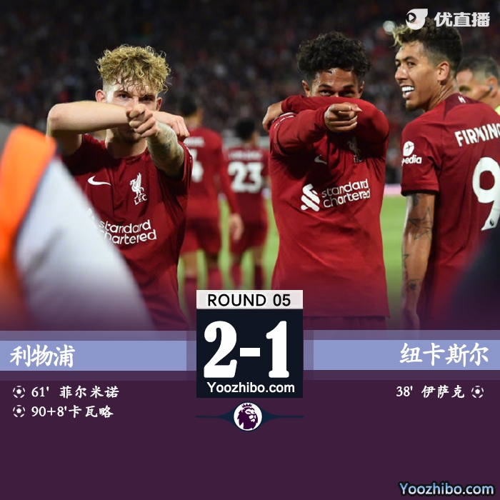 利物浦2-1紐卡 法比奧-卡瓦略補時絕殺菲米破門