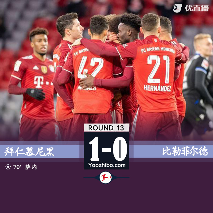拜仁1-0比勒菲爾德 薩內世界波制勝穆勒獻助攻